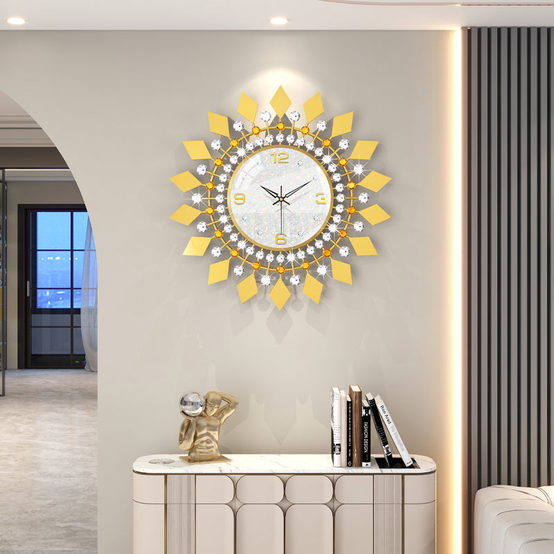 Luxury Gold Crystal Sunburst Wall Clock Modern Living Room Decor PearlNestDecor.com