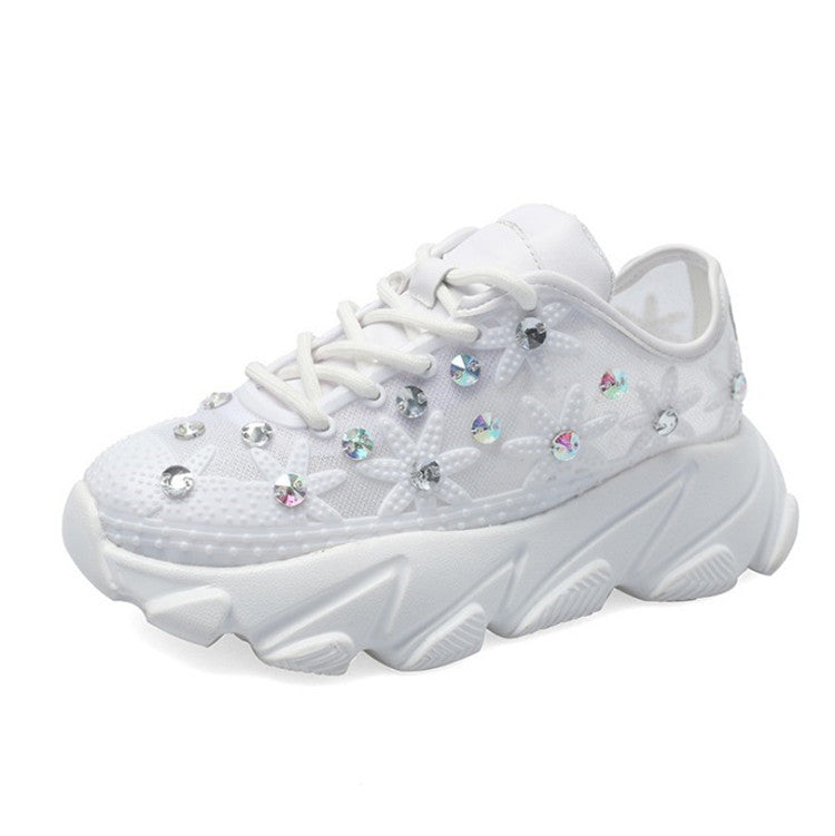 Women's Sneakers with Rhinestones - Casual White Shoes LadyShow.Store