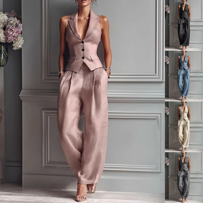Summer Sleeveless Suit Casual Single-breasted Vest And Casual Pants Set NorixaFashion.com