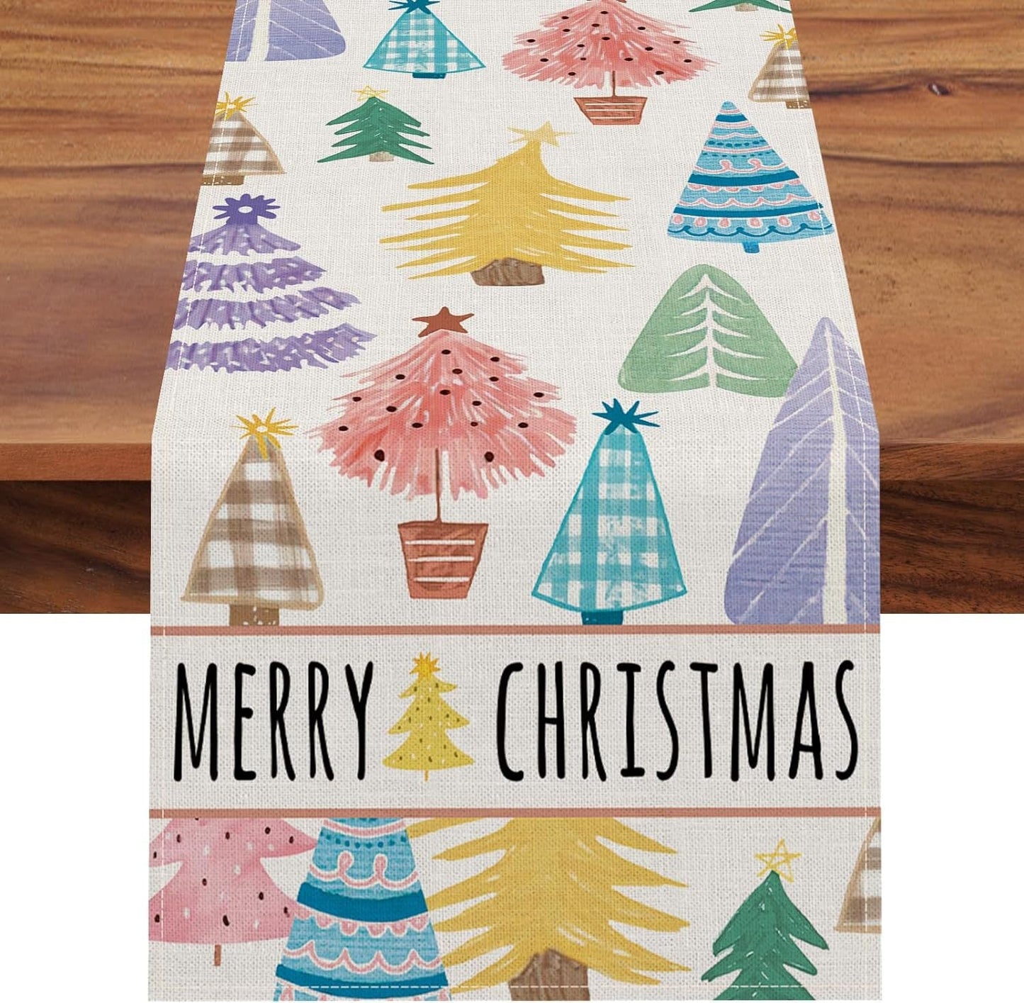 Christmas Trees Merry Xmas Table Runner, Seasonal Winter Holiday Kitchen Dining Table Decoration For Indoor Outdoor Home Party Decor 13 X 72 Inch PearlNestDecor.com