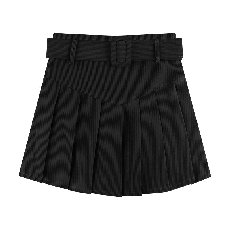 Corduroy Pleated A-Line Skirt NorixaFashion.com