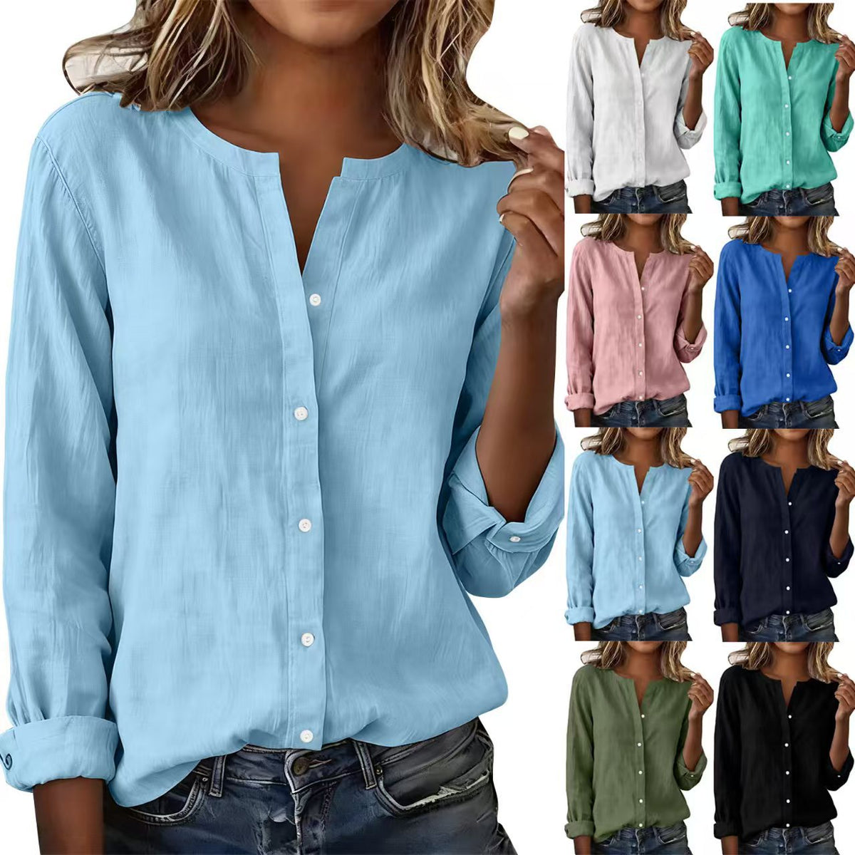 2026 European And American  Independent Site Bamboo Cotton Plus-Size Casual Stand-Collar Women's Shirt NorixaFashion.com