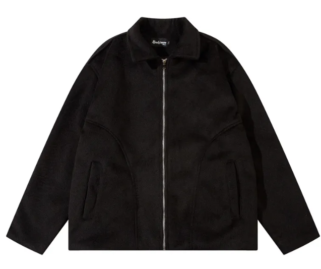 Retro High-grade Pu Handsome Woolen Coat Polo Collar Jacket Pi-Mart