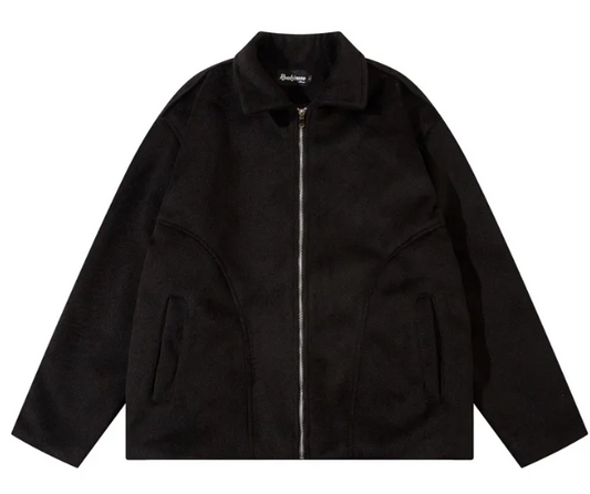 Retro High-grade Pu Handsome Woolen Coat Polo Collar Jacket Pi-Mart