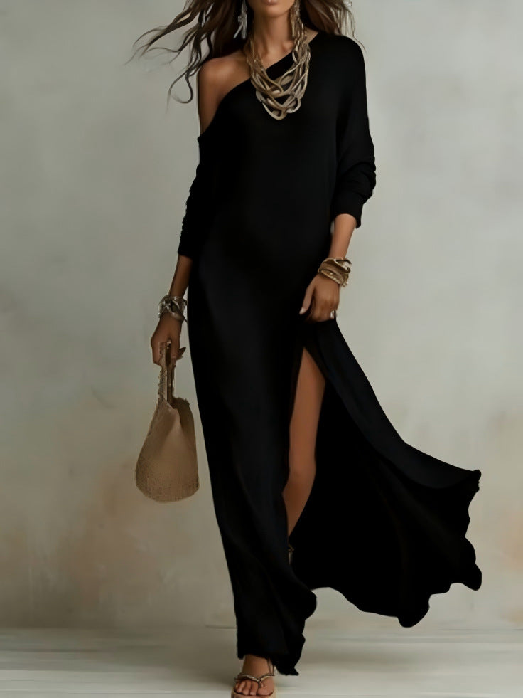 Elegant Long-Sleeve Knitted Split Dress For Women NorixaFashion.com