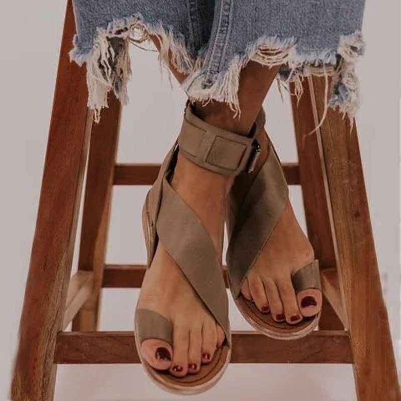 Plus Size Roman Style Women's Buckle Toe Slippers Flat Sandals LadyShow.Store