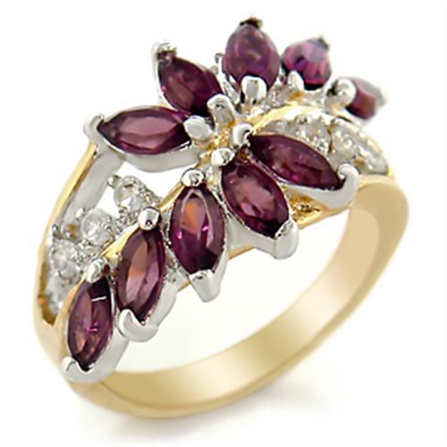 2W001 - Gold+Rhodium Brass Ring with Top Grade Crystal  in Amethyst LuxuryLifeWay Online Store