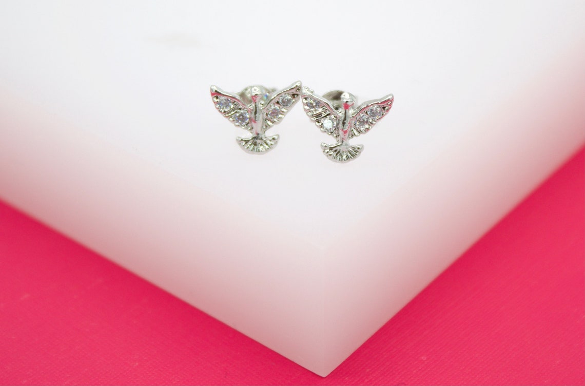 18K Gold Filled Bird Dove Stud Earrings With CZ Cubic Zirconia Stone (L118) LuxuryLifeWay Online Store