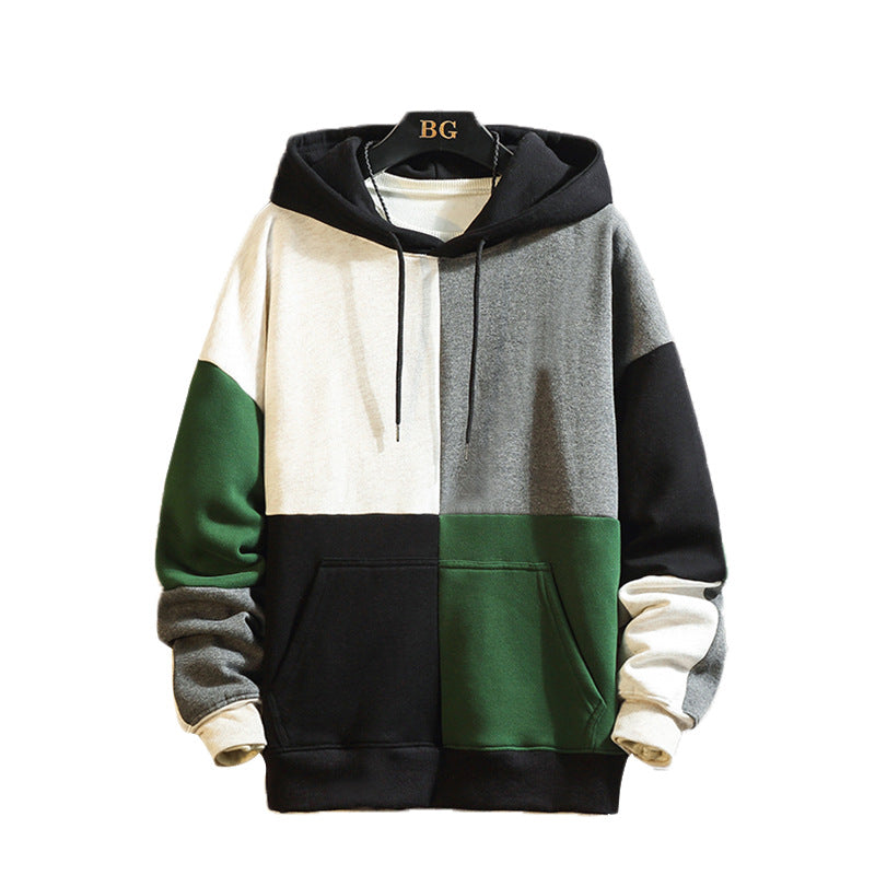 Fleece men's color block hoodie