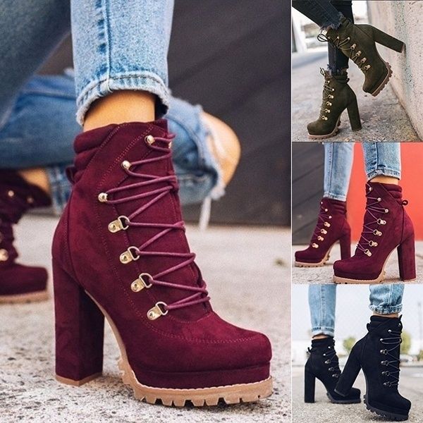 High-heel lace-up rivet short boots Best YouTube Store
