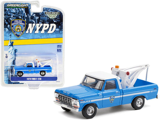 1979 Ford F-250 Tow Truck with Drop-In Tow Hook Blue with White Top "New York City Police Dept." (NYPD) "Hobby Exclusive" 1/64 Diecast Model Car by Greenlight LuxuryLifeWay Online Store