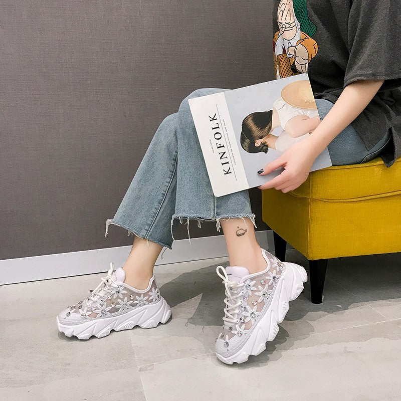 Women's Sneakers with Rhinestones - Casual White Shoes LadyShow.Store