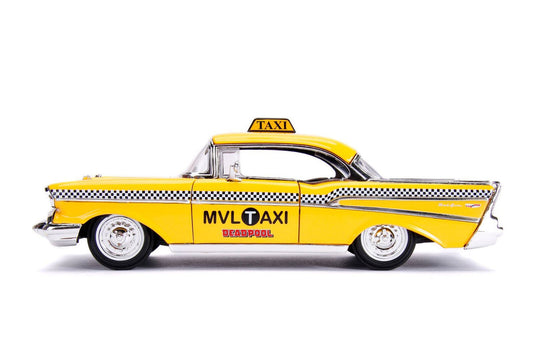 1957 Chevrolet Bel Air Taxi Yellow with Deadpool Diecast Figurine "Marvel" Series 1/24 Diecast Model Car by Jada LuxuryLifeWay Online Store