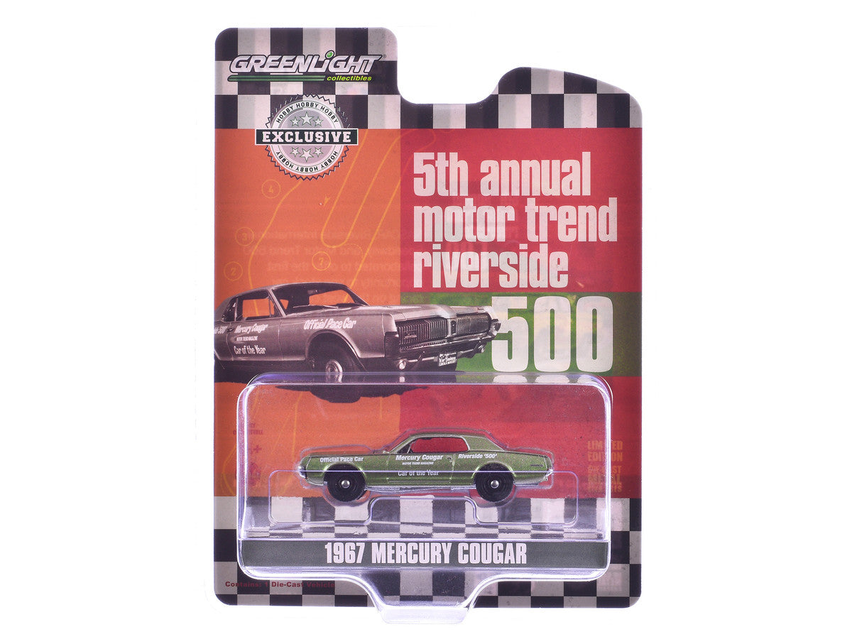 1967 Mercury Cougar "Riverside 500 Official Pace Car - Motor Trend Magazine Car of the Year" Green Metallic "Hobby Exclusive" Series 1/64 Diecast Model Car by Greenlight LuxuryLifeWay Online Store