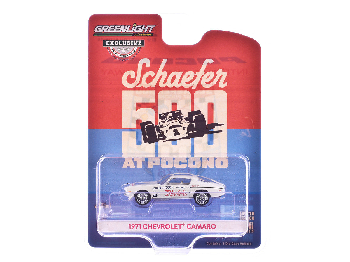 1971 Chevrolet Camaro "1971 Schaefer 500 at Pocono Raybestos Official Pace Car" White with White Interior "Hobby Exclusive" Series 1/64 Diecast Model Car by Greenlight LuxuryLifeWay Online Store