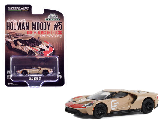2022 Ford GT Heritage Edition #5 Holman-Moody "1966 24 Hours of Le Mans Ford 1-2-3 Sweep Tribute" Gold Metallic with Red Accents "Hobby Exclusive" Series 1/64 Diecast Model Car by Greenlight LuxuryLifeWay Online Store
