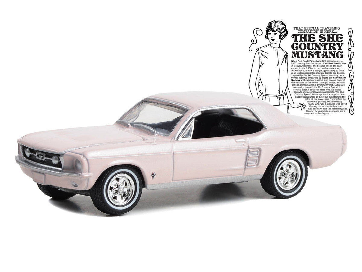 1967 Ford Mustang Coupe "She Country Special - Bill Goodro Ford Denver Colorado" Bermuda Sand "Hobby Exclusive" Series 1/64 Diecast Model Car by Greenlight LuxuryLifeWay Online Store