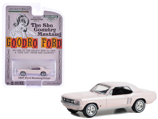1967 Ford Mustang Coupe "She Country Special - Bill Goodro Ford Denver Colorado" Bermuda Sand "Hobby Exclusive" Series 1/64 Diecast Model Car by Greenlight LuxuryLifeWay Online Store