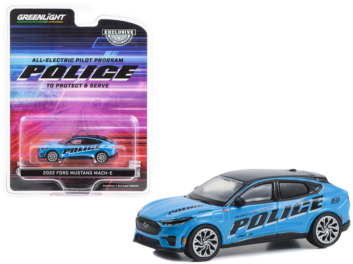 2022 Ford Mustang Mach-E Police Blue with Black Top "All-Electric Pilot Program Vehicle" "Hobby Exclusive" Series 1/64 Diecast Model Car by Greenlight LuxuryLifeWay Online Store