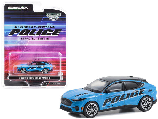 2022 Ford Mustang Mach-E Police Blue with Black Top "All-Electric Pilot Program Vehicle" "Hobby Exclusive" Series 1/64 Diecast Model Car by Greenlight LuxuryLifeWay Online Store