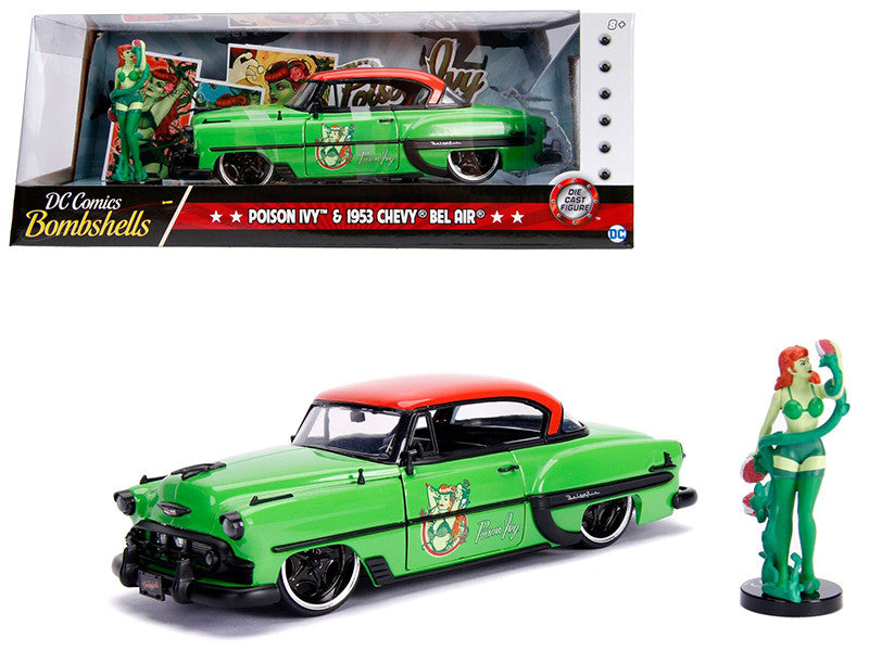 1953 Chevrolet Bel Air Green and Red Top with Poison Ivy Diecast Figure "DC Comics Bombshells" Series 1/24 Diecast Model Car by Jada LuxuryLifeWay Online Store