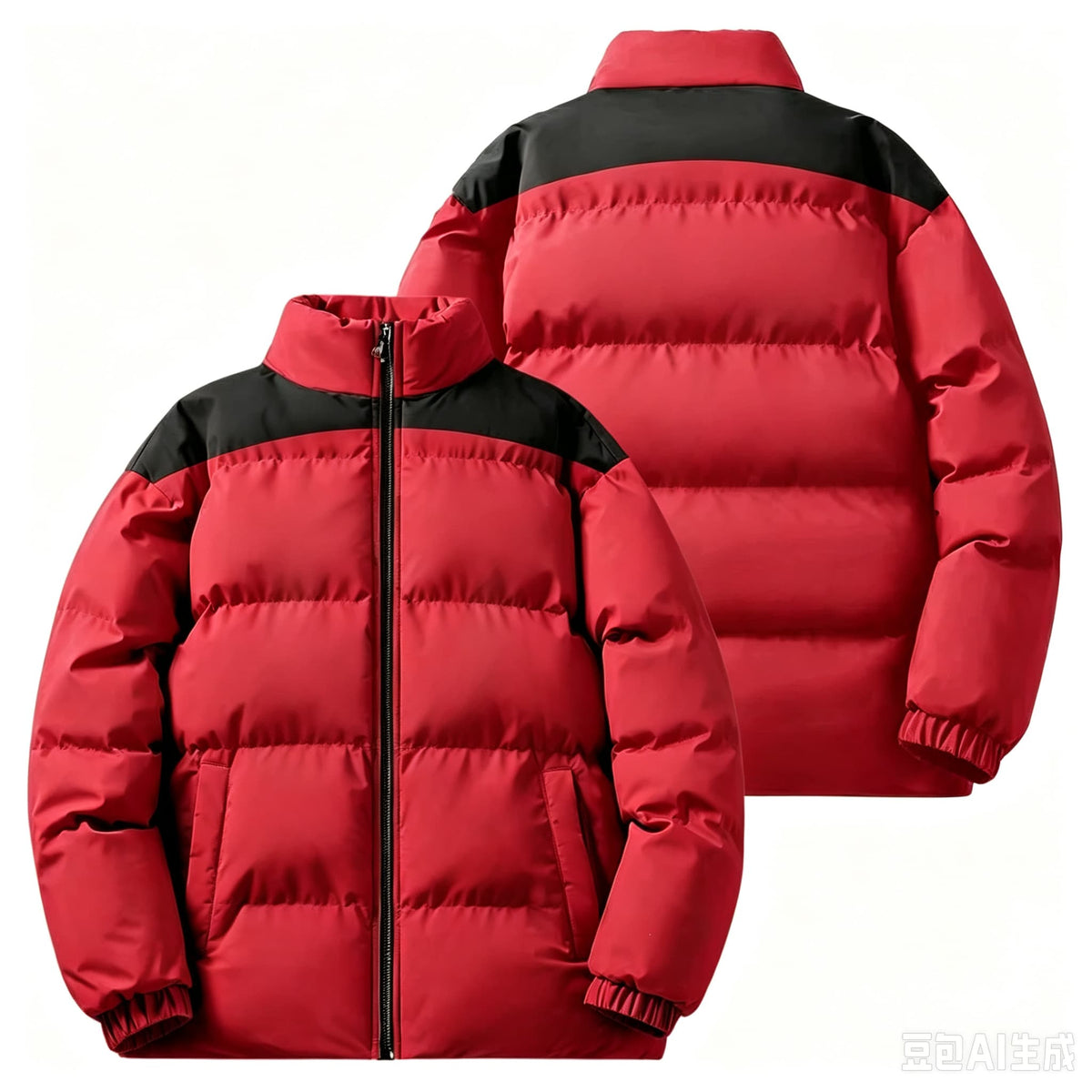 2026 Men Winter Stand Collar Puffer Jacket Color Block Striped Patchwork Cotton Padded Coat Loose Windproof Warm Racing Style Outerwear Male Casual Zipper Thick Winter Outfits NorixaFashion.com