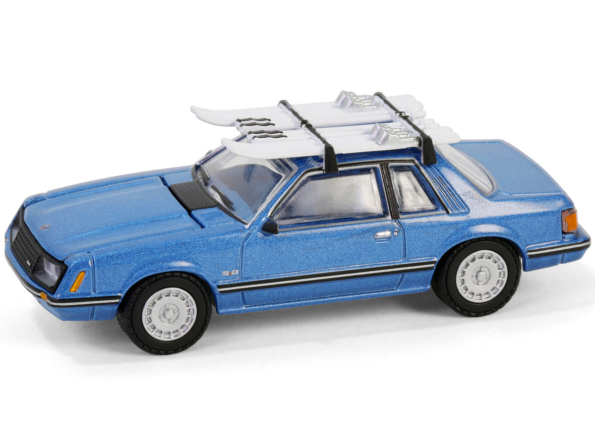 1981 Ford Mustang Ghia Coupe Blue Glow Metallic with Ski Roof Rack "Hobby Exclusive" Series 1/64 Diecast Model Car by Greenlight LuxuryLifeWay Online Store