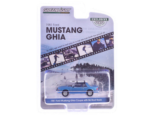 1981 Ford Mustang Ghia Coupe Blue Glow Metallic with Ski Roof Rack "Hobby Exclusive" Series 1/64 Diecast Model Car by Greenlight LuxuryLifeWay Online Store