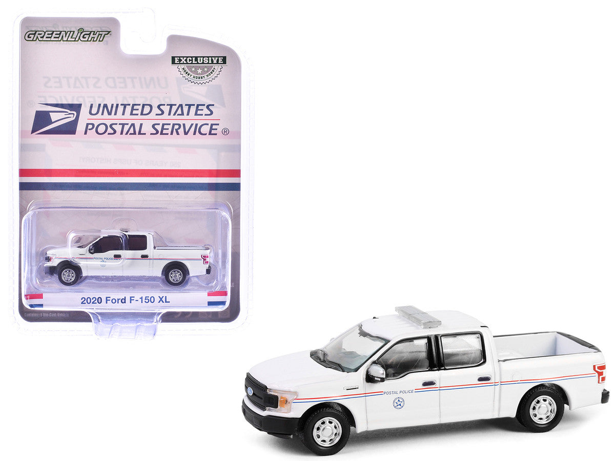 2020 Ford F-150 XL Pickup Truck "United States Postal Service (USPS) Postal Police" White with Red and Blue Stripes "Hobby Exclusive" Series 1/64 Diecast Model Car by Greenlight LuxuryLifeWay Online Store