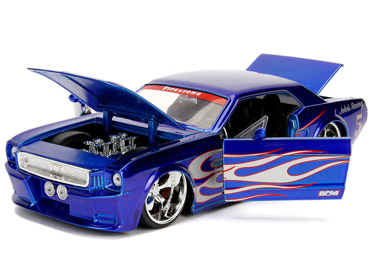 1965 Ford Mustang #5 "L. John's Racing" Candy Blue with Flame Graphics "Bigtime Muscle" Series 1/24 Diecast Model Car by Jada LuxuryLifeWay Online Store