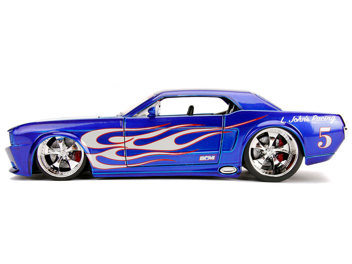 1965 Ford Mustang #5 "L. John's Racing" Candy Blue with Flame Graphics "Bigtime Muscle" Series 1/24 Diecast Model Car by Jada LuxuryLifeWay Online Store