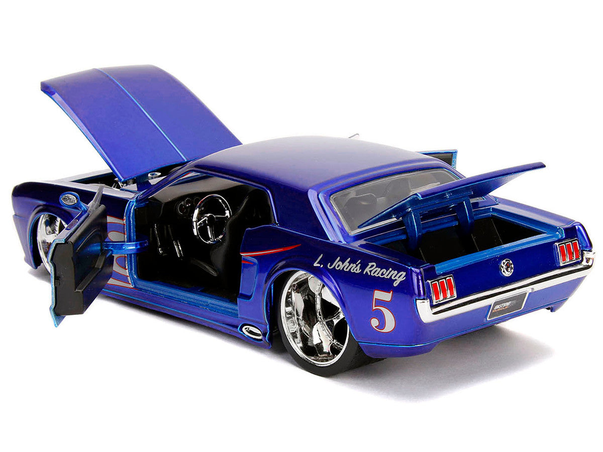 1965 Ford Mustang #5 "L. John's Racing" Candy Blue with Flame Graphics "Bigtime Muscle" Series 1/24 Diecast Model Car by Jada LuxuryLifeWay Online Store