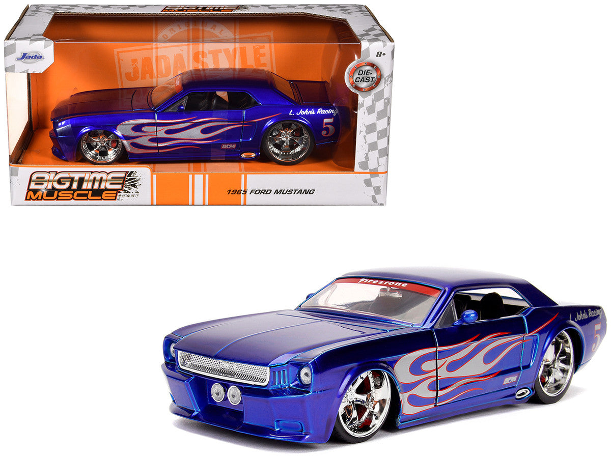 1965 Ford Mustang #5 "L. John's Racing" Candy Blue with Flame Graphics "Bigtime Muscle" Series 1/24 Diecast Model Car by Jada LuxuryLifeWay Online Store