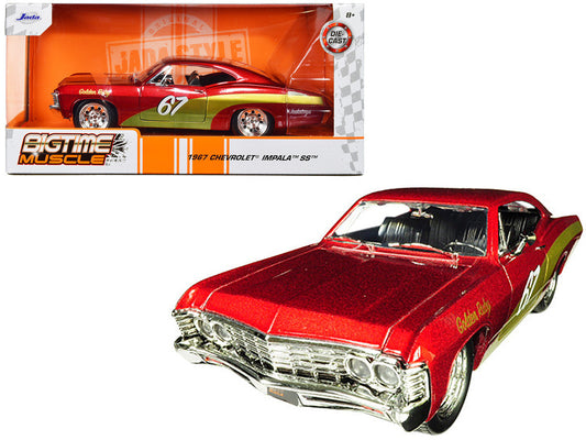 1967 Chevrolet Impala SS #67 "Golden Ruby" Red with Gold Stripes "Bigtime Muscle" 1/24 Diecast Model Car by Jada LuxuryLifeWay Online Store
