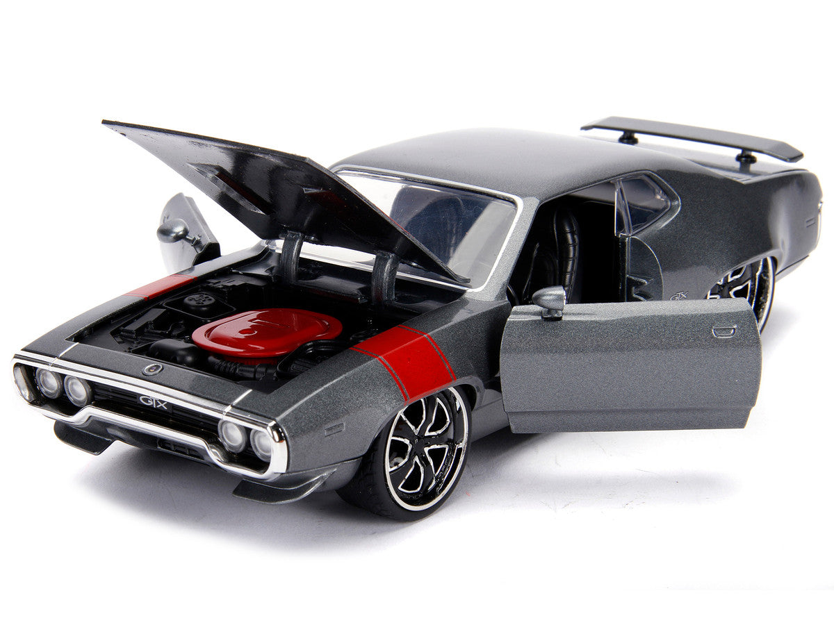 1972 Plymouth GTX 440 Metallic Gray with Red Stripe "Bigtime Muscle" 1/24 Diecast Model Car by Jada LuxuryLifeWay Online Store