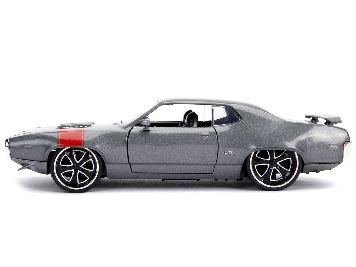 1972 Plymouth GTX 440 Metallic Gray with Red Stripe "Bigtime Muscle" 1/24 Diecast Model Car by Jada LuxuryLifeWay Online Store