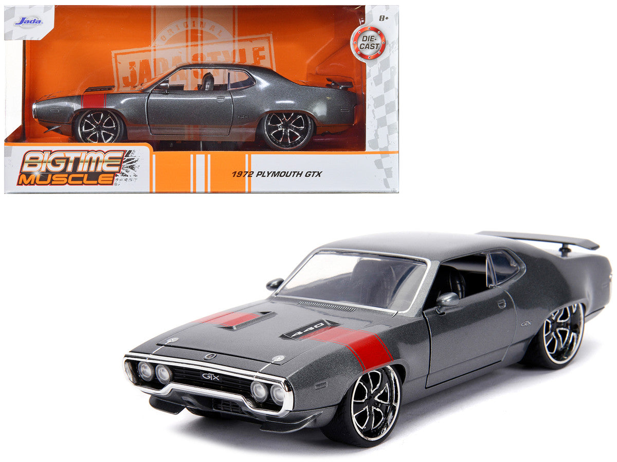 1972 Plymouth GTX 440 Metallic Gray with Red Stripe "Bigtime Muscle" 1/24 Diecast Model Car by Jada LuxuryLifeWay Online Store