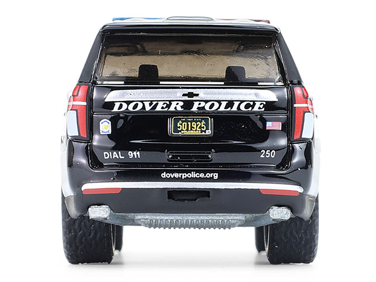 2024 Chevrolet Tahoe Police Pursuit Vehicle "Dover Police – 100th Anniversary Edition" Black with White Stripes "Hobby Exclusive" Series 1/64 Diecast Model Car by Greenlight LuxuryLifeWay Online Store