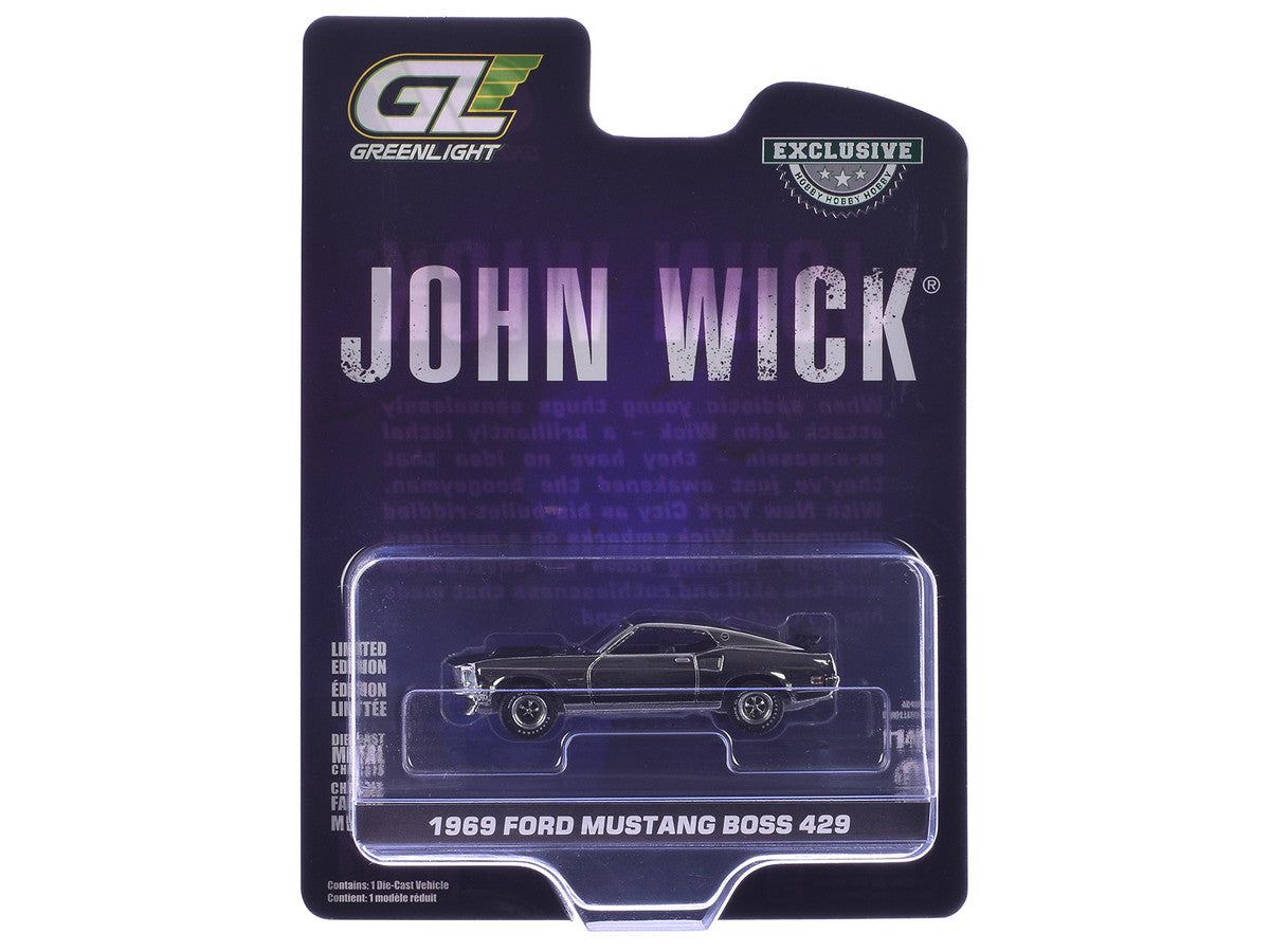 1969 Ford Mustang Boss 429 Silver Chrome Edition with Black Stripes "John Wick" (2014) Movie "Hobby Exclusive" Series 1/64 Diecast Model Car by Greenlight LuxuryLifeWay Online Store