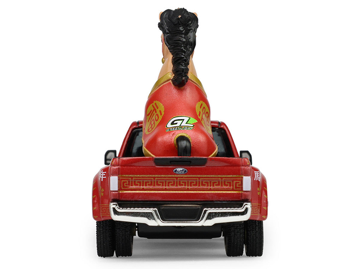 2022 Ford F-450 Dually Pickup Truck "Chinese Zodiac 2026 Year of the Horse" Red with Gold Graphics and Horse Figure "Hobby Exclusive" Series 1/64 Diecast Model Car by Greenlight LuxuryLifeWay Online Store