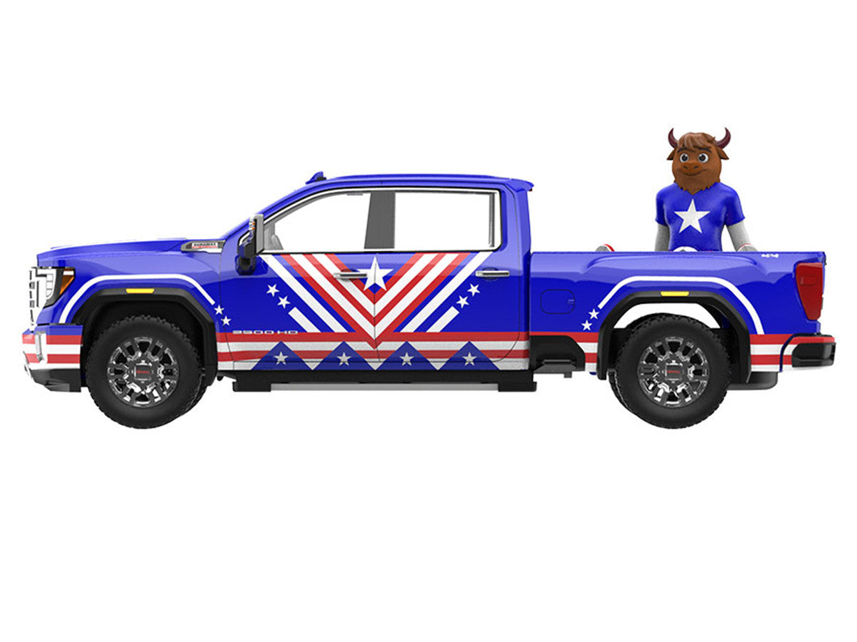 2022 GMC Sierra 3500 HD Pickup Truck Blue with American Soccer Graphics with Bison Figure "International Soccer Celebration '26" Series 1/64 Diecast Model Car by Greenlight LuxuryLifeWay Online Store