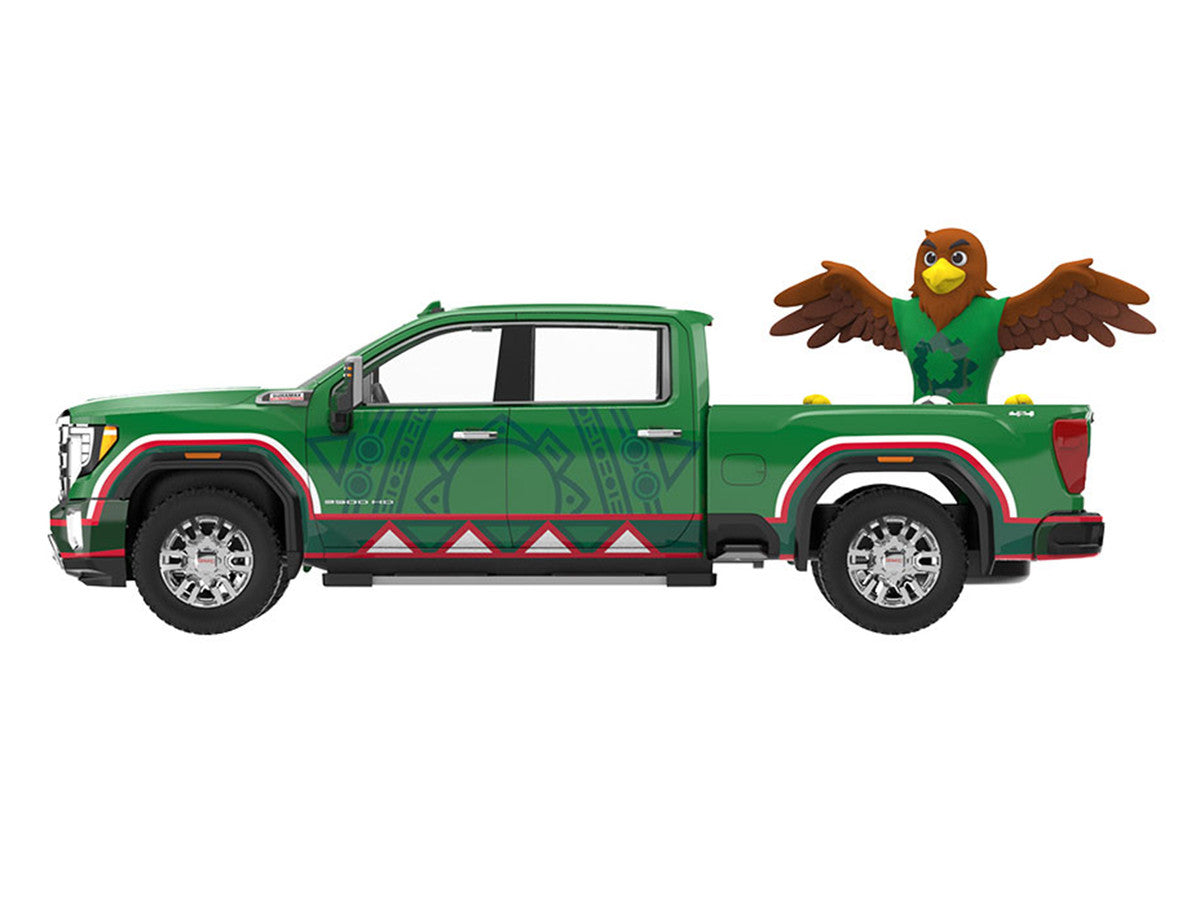 2022 GMC Sierra 3500 HD Pickup Truck Green with Mexican Soccer Graphics with Eagle Figure "International Soccer Celebration '26" Series 1/64 Diecast Model Car by Greenlight LuxuryLifeWay Online Store