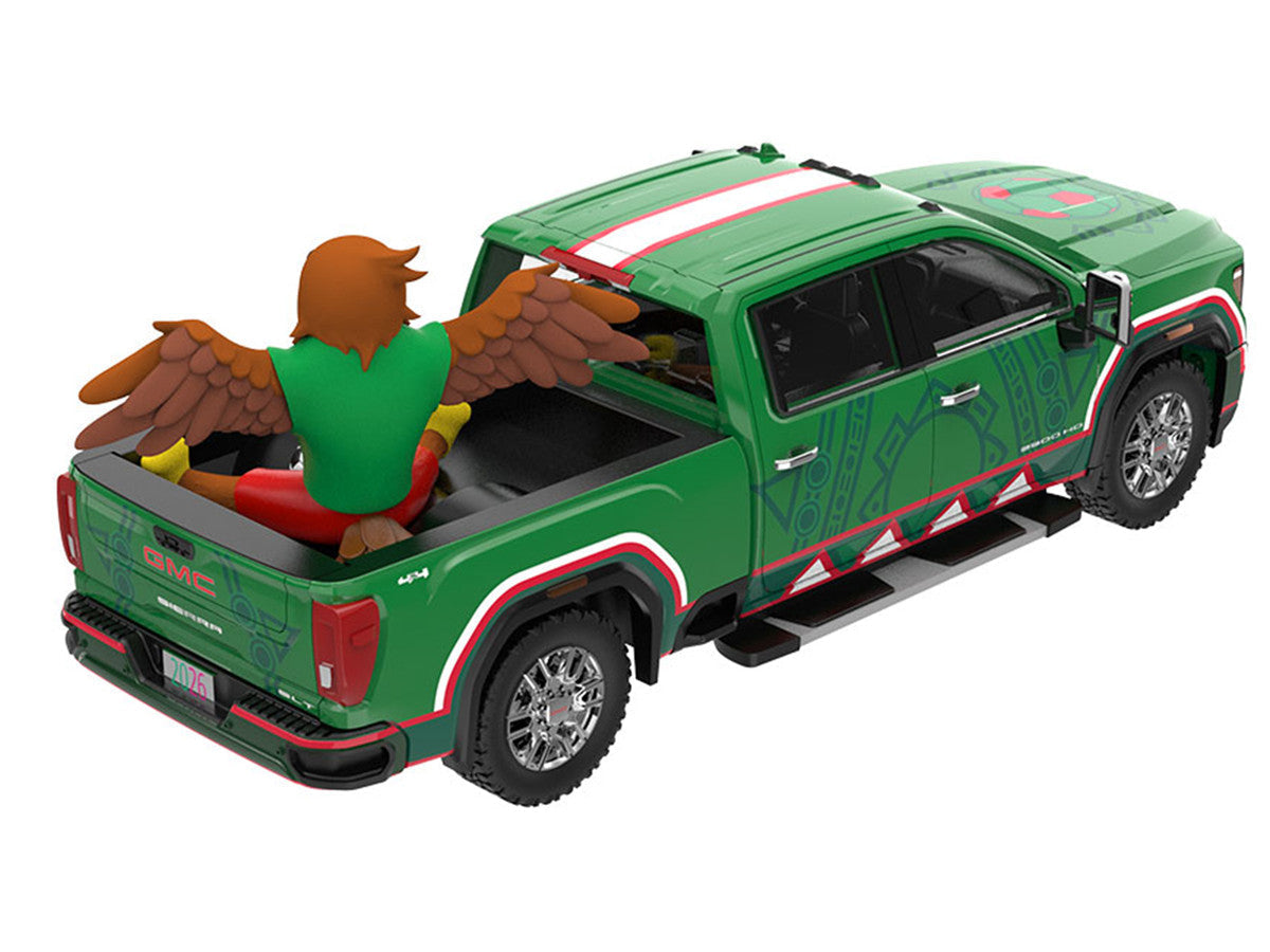 2022 GMC Sierra 3500 HD Pickup Truck Green with Mexican Soccer Graphics with Eagle Figure "International Soccer Celebration '26" Series 1/64 Diecast Model Car by Greenlight LuxuryLifeWay Online Store