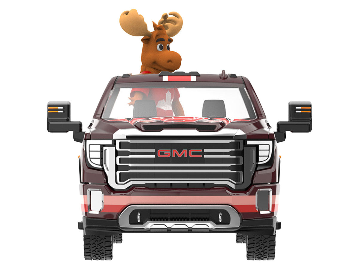 2022 GMC Sierra 3500 HD Pickup Truck Dark Red with Canadian Soccer Graphics with Moose Figure "International Soccer Celebration '26" Series 1/64 Diecast Model Car by Greenlight LuxuryLifeWay Online Store