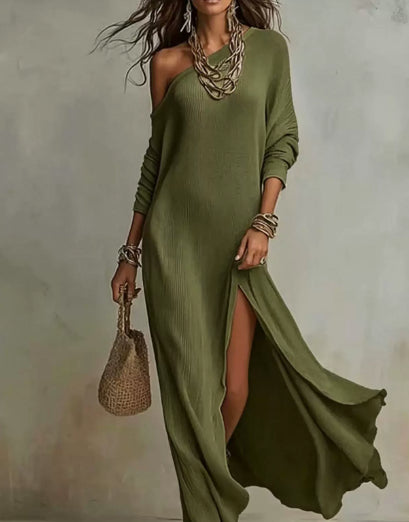 Elegant Long-Sleeve Knitted Split Dress For Women NorixaFashion.com