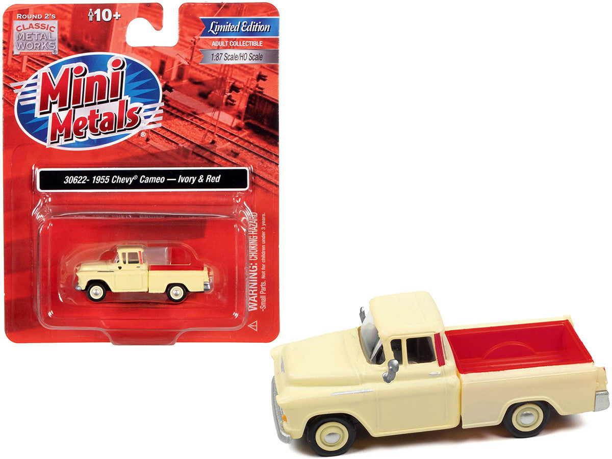 1955 Chevrolet Cameo Pickup Truck Ivory and Red 1/87 (HO) Scale Model Car by Classic Metal Works LuxuryLifeWay Online Store
