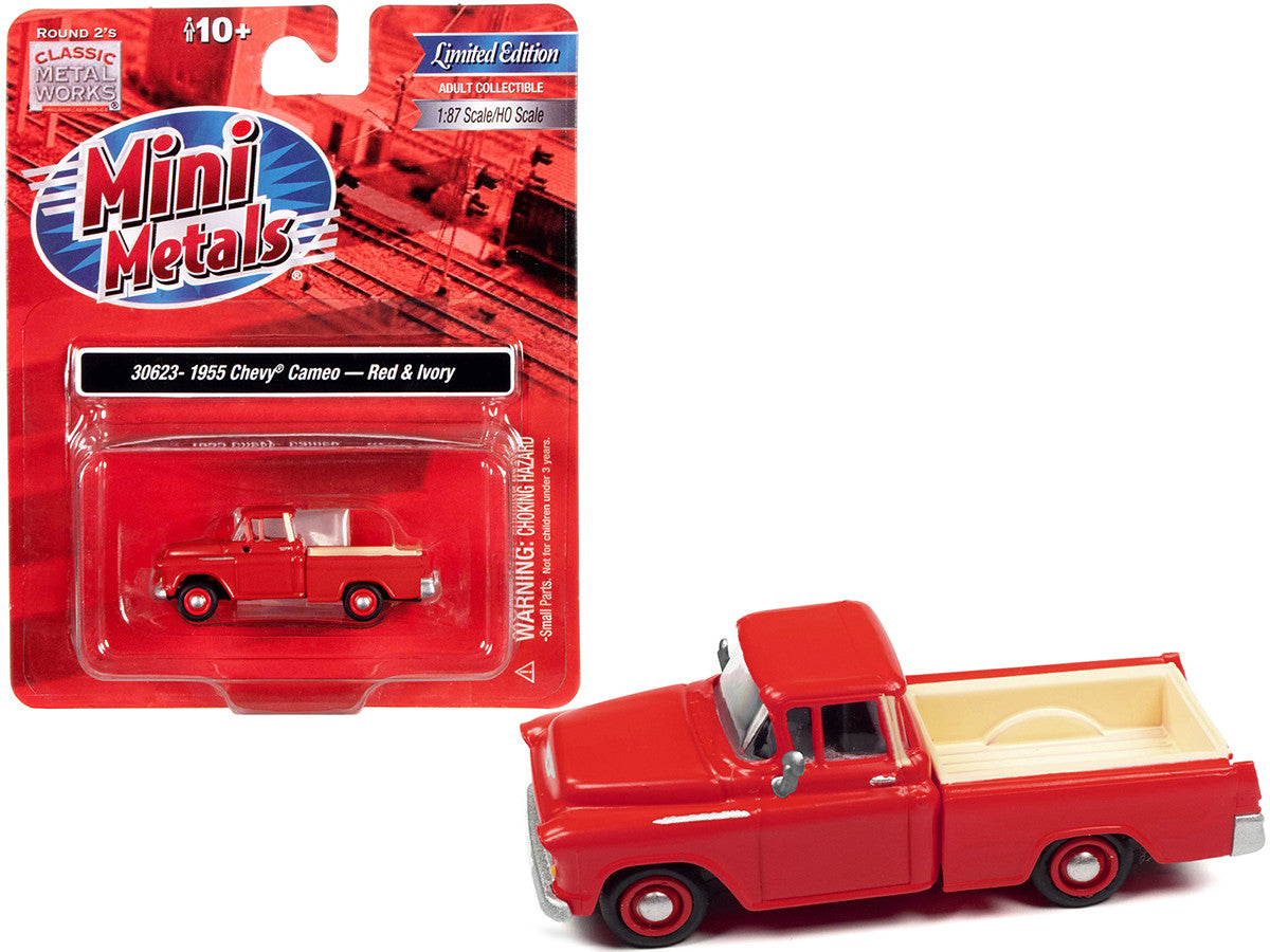 1955 Chevrolet Cameo Pickup Truck Red and Ivory 1/87 (HO) Scale Model Car by Classic Metal Works LuxuryLifeWay Online Store