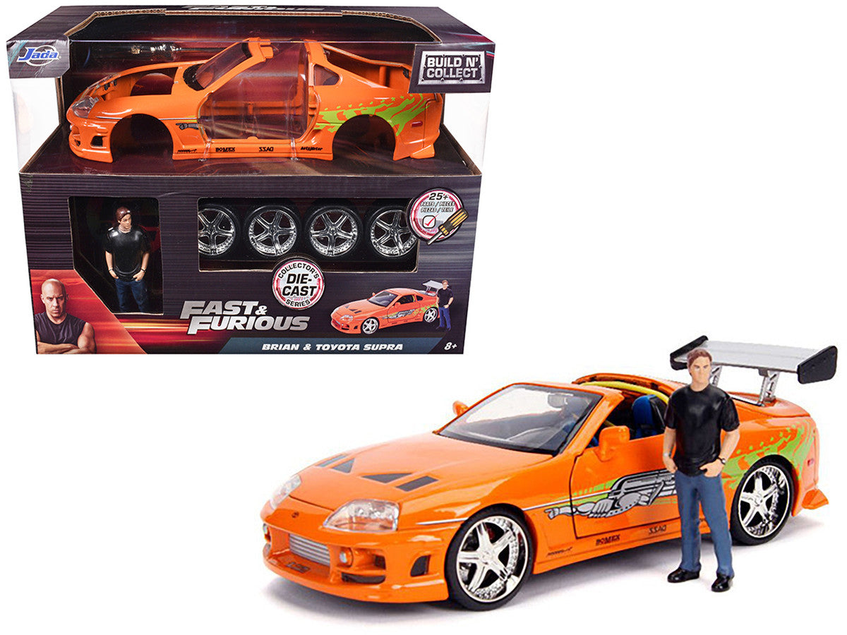 Model Kit Toyota Supra Metallic Orange with Brian Diecast Figure "Fast & Furious" Movie "Build N' Collect" 1/24 Diecast Model Car by Jada LuxuryLifeWay Online Store
