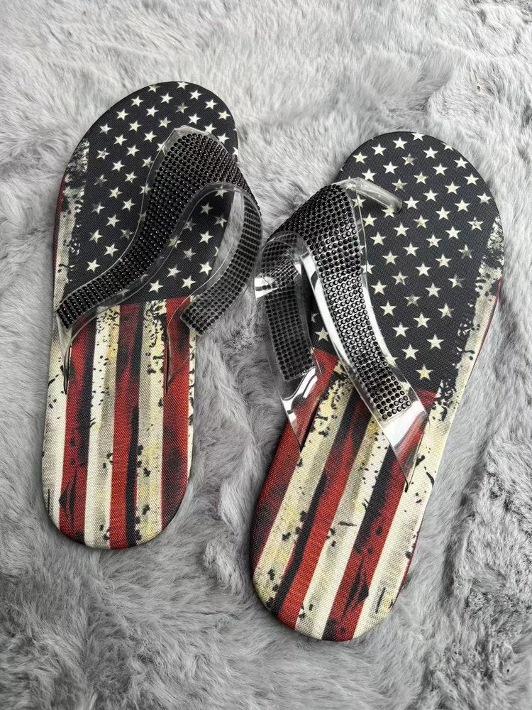 Plus Size Rhinestone Platform Outer Wedge Beach Flip-Flops LadyShow.Store