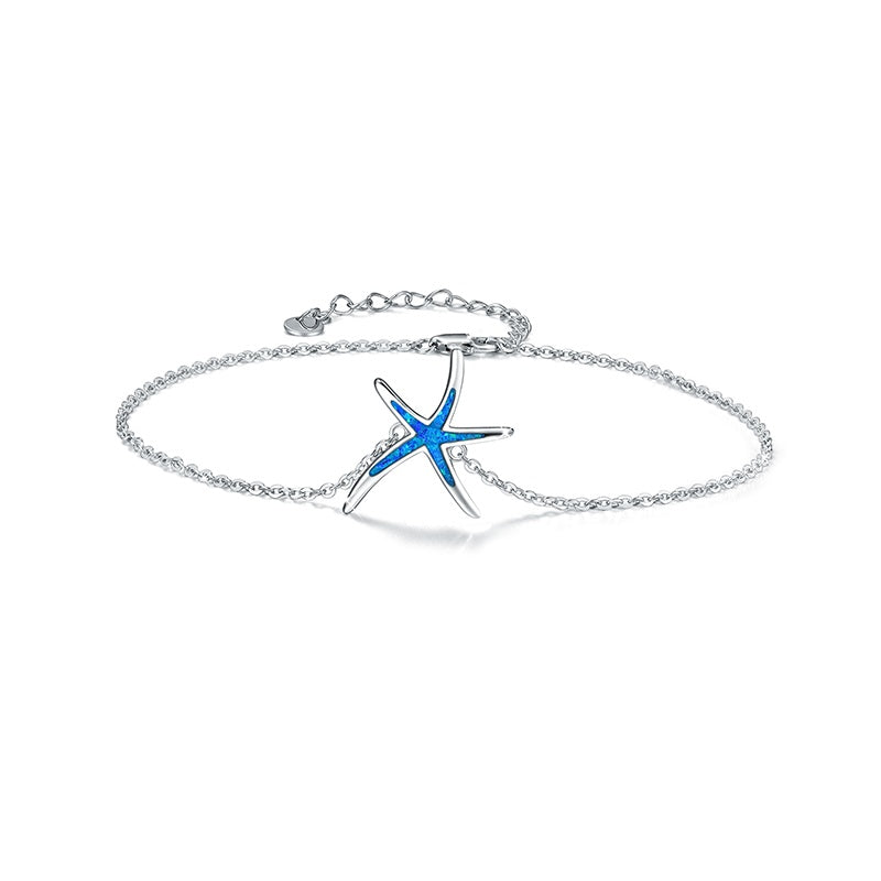 Opal Starfish Anklet in White Gold Plated Sterling Silver LadyShow.Store